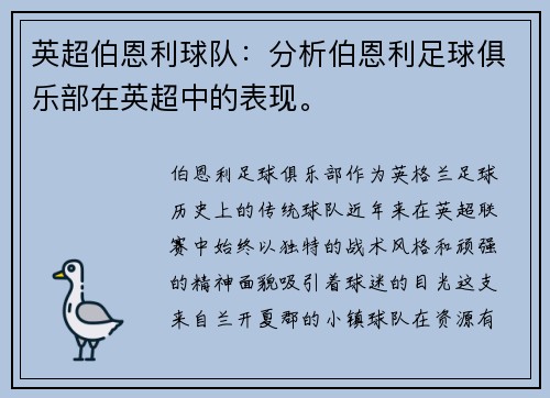 英超伯恩利球队：分析伯恩利足球俱乐部在英超中的表现。